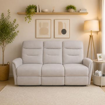 DIVANO 3 POSTI MOD. ACHILLE RECLINER MANUALE IN TESSUTO GRIGIO CHIARO 