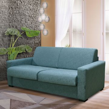 DIVANO LETTO BEATRICE CM 195 CON RETE ELETTROSALDATA IN TESSUTO VERDE ACQUA