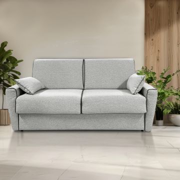 DIVANO LETTO PERLA CM 195 CON RETE ELETTROSALDATA IN TESSUTO GRIGIO CHIARO 