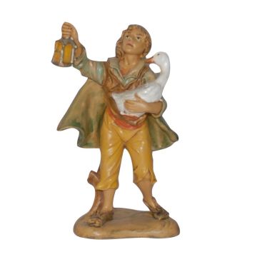 PASTORE CON LANTERNA E OCA MOD. LUX IN PVC EFFETTO LEGNO H 13CM