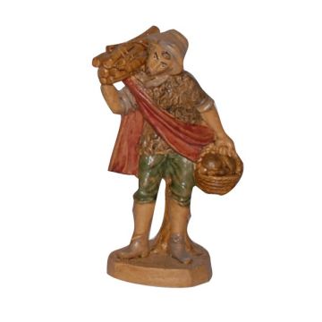PASTORE CON LEGNA E FUNGHI MOD LUX IN PLASTICA EFFETTO LEGNO H 10CM