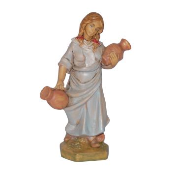 DONNA CON DUE BROCCHE MOD LUX IN PLASTICA EFFETTO LEGNO H 10CM