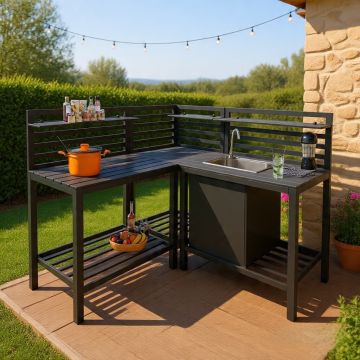 COMPOSIZIONE CUCINA DA ESTERNO ANGOLARE NERO