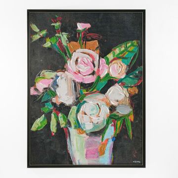QUADRO TELA FLOREALE CON CORNICE MDF NERA 90X120CM SP 5CM
