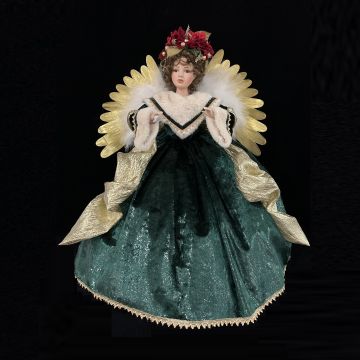 FATINA IN PORCELLANA C/MUSICA E MOVIMENTO VESTE IN TESSUTO VERDE H 60CM