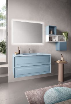 BAGNO COMPLETO MOD.FRAME AZZURRO OPACO E BIANCO LUCIDO