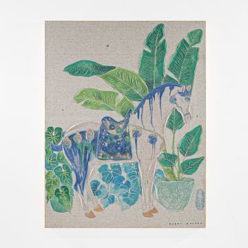 QUADRO TELA PIANTE CON CORNICE FOGLIA D'ORO 85X110CM SP 5CM
