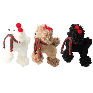 PELUCHE CANE BARBONCINO IN TESSUTO CON FIOCCHETTO E SCIARPA H 22CM ASS