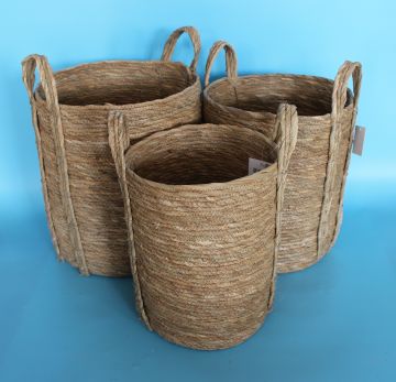 CESTO IN FIBRA NATURALE CON MANICI 1 PEZZO 34X34X39CM 