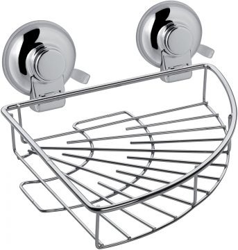 LINEA HOT - PORTA OGGETTI DOCCIA ANGOLARE CROMATO IN ACCIAIO INOX A VENTOSA 19X19X10CM