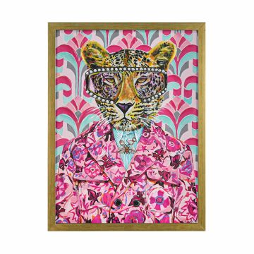 QUADRO TELA LEOPARDO CON CORNICE EFFETTO LEGNO 45X60CM SP 4CM