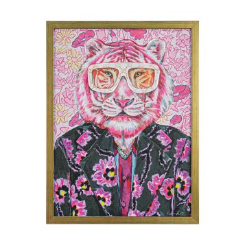 QUADRO TELA TIGRE CON CORNICE EFFETTO LEGNO 45X60CM SP 4CM
