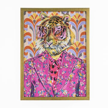 QUADRO TELA TIGRE CON CORNICE EFFETTO LEGNO 45X60CM SP 4CM