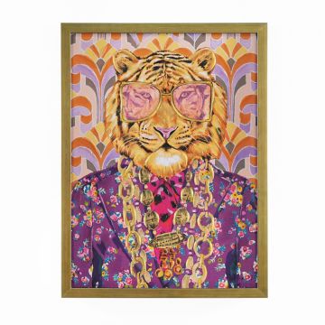 QUADRO TELA TIGRE CON CORNICE EFFETTO LEGNO 45X60CM SP 4CM