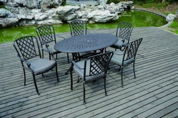 SET TAVOLO 6 SEDIE ALLUMINIO VERNICIATO MARRONE