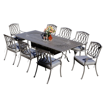 SET TAVOLO + 8 SEDIE IN ALLUMINIO PRESSOFUSO ANTRACITE