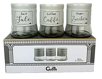 SET 3 BARATTOLI SALE/CAFFE/ZUCCHERO IN VETRO/METALLO GRIGIO 750ML 