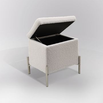 POUF CONTENITORE CM 45X45 H. 35 TESSUTO EFFETTO BOUCLE' BIANCO 