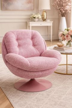 POLTRONA GIREVOLE MOD. COSY PINK IN METALLO E TESSUTO ROSA