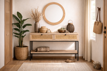 CONSOLLE CM 115X40 H.75 IN METALLO NERO E LEGNO BIANCO/NATURALE 