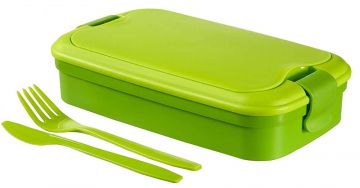 PORTA PRANZO LUNCH&GO IN PLASTICA VERDE CON POSATE 23X7X13CM 