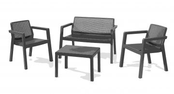 SET LOUNGE MODELLO EMILY DIVANETTO+2 POLTRONE+TAVOLINO IN GRAFITE CON CUSCINI 