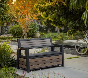 PANCHINA CONTENITORE DECO BENCH 133X61 H 90 CM IN RESINA EFFETTO LEGNO