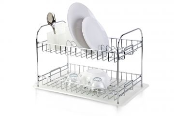 SCOLAPIATTI CROMO CON VASSOIO E PORTAPOSATE IN PLASTICA TRASPARENTE