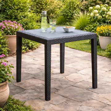 TAVOLO FISSO MOD. KING DA ESTERNO CM 79X79 POLIPROPILENE INTRECCIATO EFFETTO RATTAN ANTRACITE