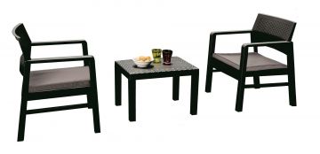 SET TAVOLINO E 2 POLTRONE ANTRACITE CON CUSCINI