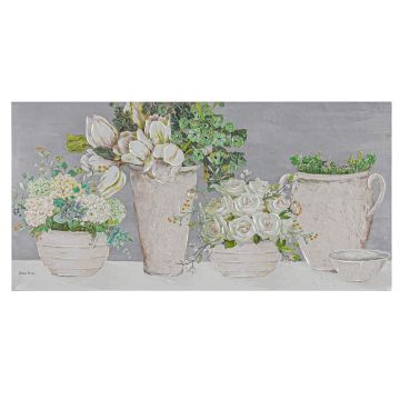 QUADRO TELA FLOREALE CON CORNICE FOGLIA D'ARGENTO 80X160CM SP 5CM