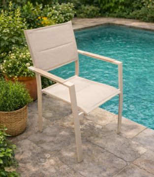 SEDIA DA ESTERNO IN ALLUMINIO ARGILLA E TEXTILENE BEIGE