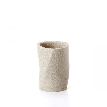 LINEA LIBRA - PORTA SPAZZOLINI BEIGE IN RESINA E SABBIA 8,2X8,4X10,4CM