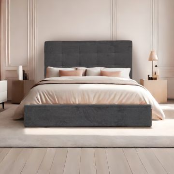 LETTO MATRIMONIALE CONTENITORE MOD. NAPOLI IN TESSUTO GRIGIO SCURO