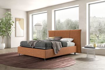 LETTO MATRIMONIALE CONTENITORE IN TESSUTO TERRACOTTA