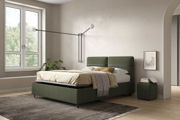 LETTO MATRIMONIALE CONTENITORE IN TESSUTO VERDE SCURO