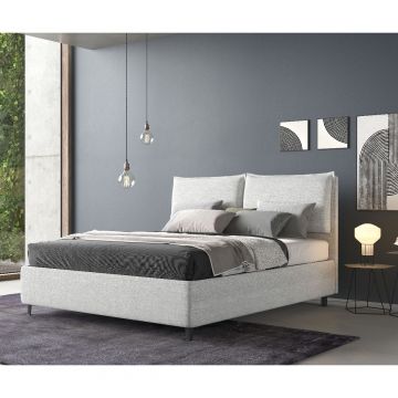 LETTO MATRIMONIALE CONTENITORE MOD. LOTO IN TESSUTO GRIGIO CHIARO