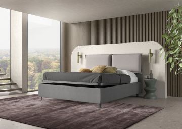 LETTO MATRIMONIALE CON CONTENITORE MOD. DOGE IN TESSUTO ED ECOPELLE GRIGIO 