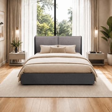 LETTO MATRIMONIALE CONTENITORE MOD. PEONIA IN TESSUTO GRIGIO BICOLORE