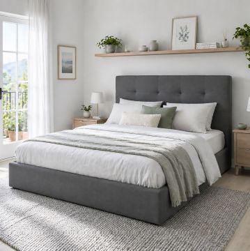 LETTO MATRIMONIALE CONTENITORE MOD. NAPOLI IN TESSUTO GRIGIO SCURO 