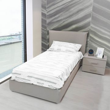 LETTO SINGOLO CON CONTENITORE MOD. CHANEL IN TESSUTO SABBIA