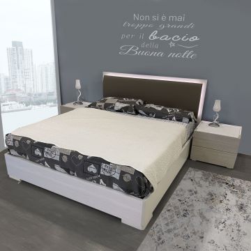 LETTO MATRIMONIALE CON CONTENITORE MOD. LEDD FRASSINO NUVOLA ED ECOPELLE