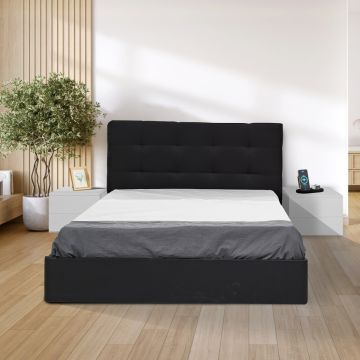LETTO MATRIMONIALE CONTENITORE MOD. NAPOLI IN ECOPELLE NERO
