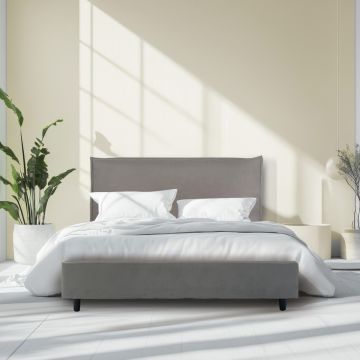 LETTO MATRIMONIALE CON GIROLETTO MOD. LINE IN TESSUTO GRIGIO CHIARO