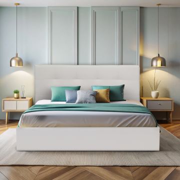 LETTO MATRIMONIALE CONTENITORE MOD. NAPOLI IN ECOPELLE BIANCA