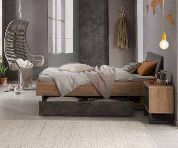 COMPOSIZIONE LETTO - CASSETTONE E COMODINO ROVERE ARTISAN E TADAO