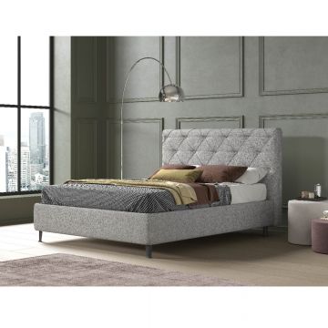 LETTO MATRIMONIALE CON CONTENITORE MOD. CROSS IN TESSUTO GRIGIO CHIARO