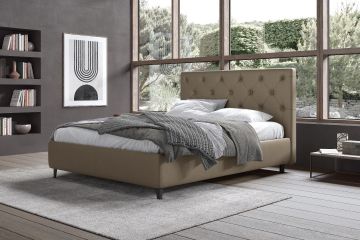 LETTO MATRIMONIALE CONTENITORE MOD. ACAPULCO IN ECOPELLE NOCCIOLA