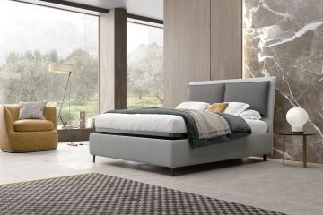 LETTO MATRIMONIALE CON CONTENITORE MOD. HOKO IN TESSUTO GRIGIO 