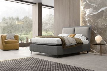 LETTO MATRIMONIALE CON CONTENITORE MOD. HOKO IN TESSUTO GRIGIO 